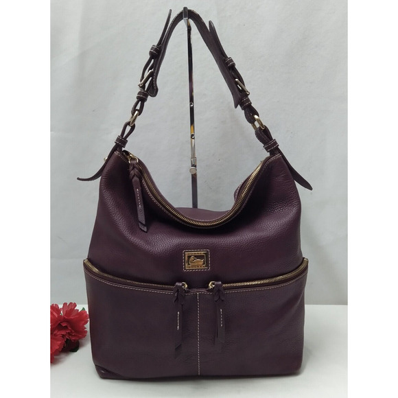 Dooney & Bourke Purple Pebbled Leather Zipper Pockets Hobo Shoulder Bag - Picture 1 of 16